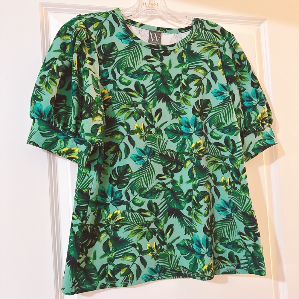 Worthington Green Leaf Print Blouse